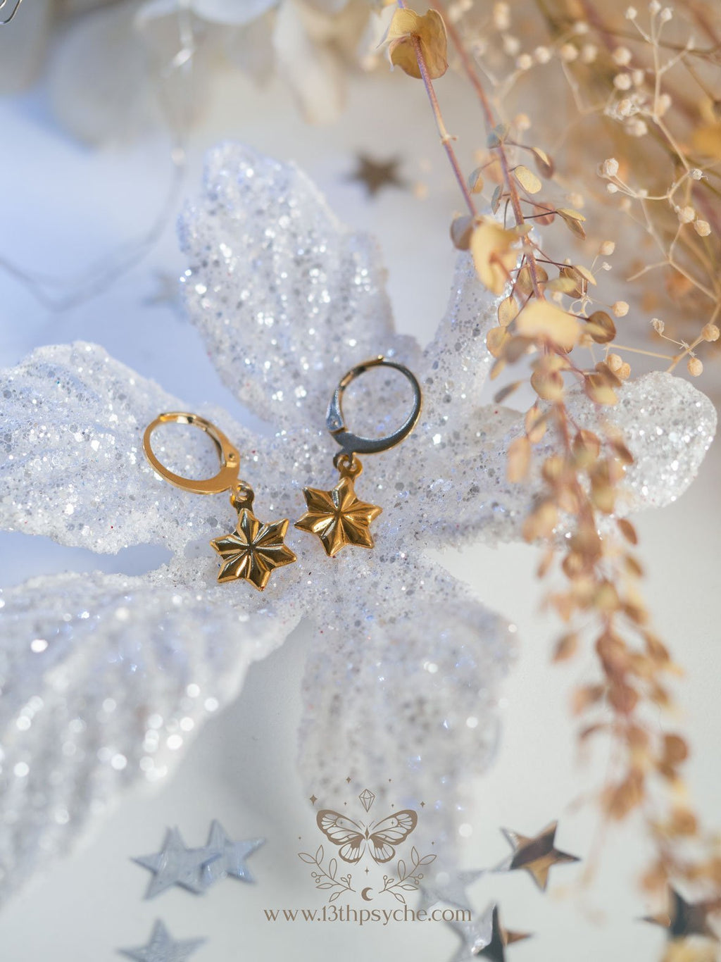 Handmade Stainless steel snowflake gold huggie hoop earrings - 13th Psyche