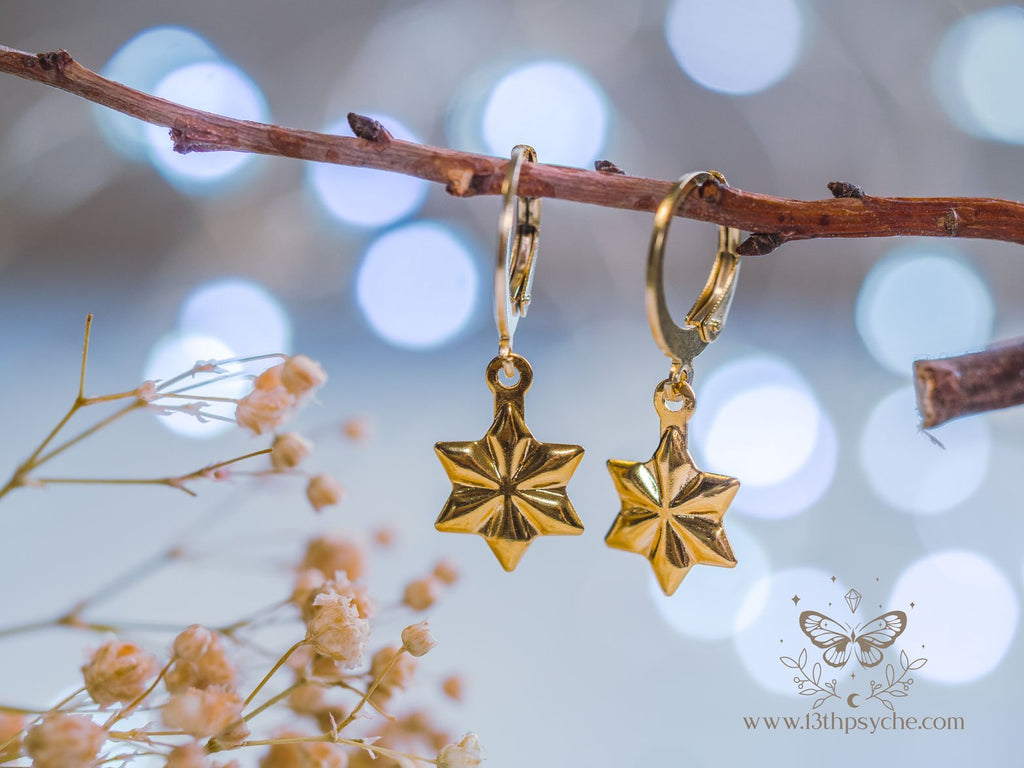 Handmade Stainless steel snowflake gold huggie hoop earrings - 13th Psyche