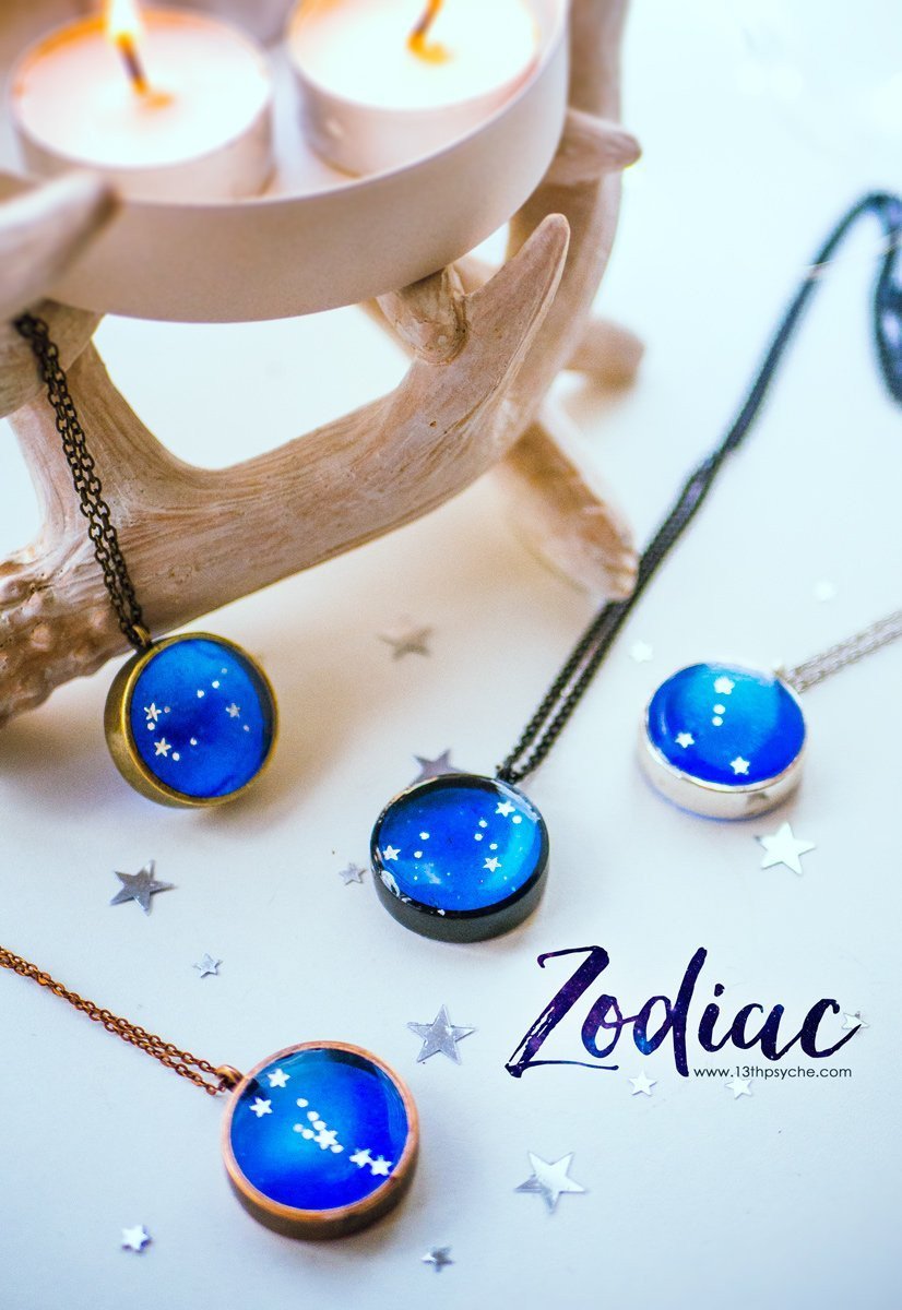 Handmade Zodiac jewelry, Gemini constellation necklace. - 13th Psyche