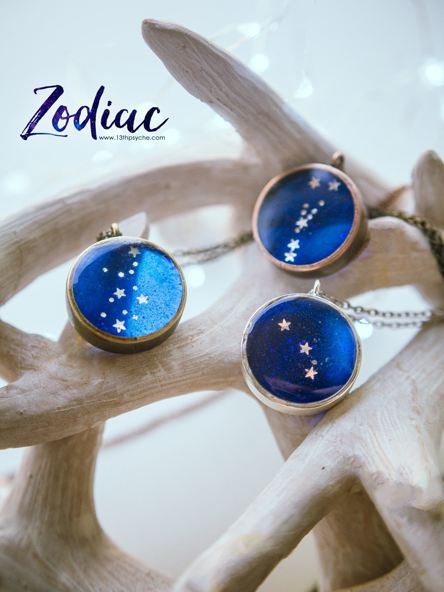 Handmade Zodiac jewelry, Aries constellation necklace - 13th Psyche