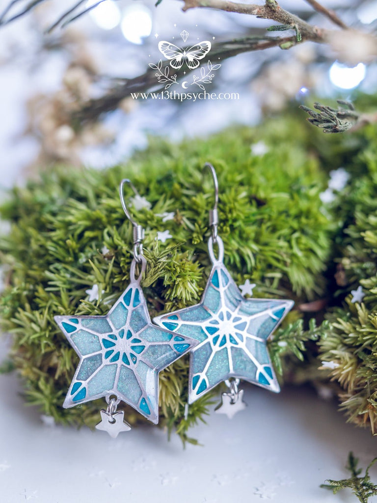 Winter inspired, snowflake dangle drop earrings | 13thPsyche– 13th